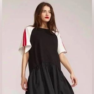 CYNTHIA ROWLEY DOUBLE STRIPE RED WHITE TEE DRESS BLACK WHITE RED SIZE LA…
